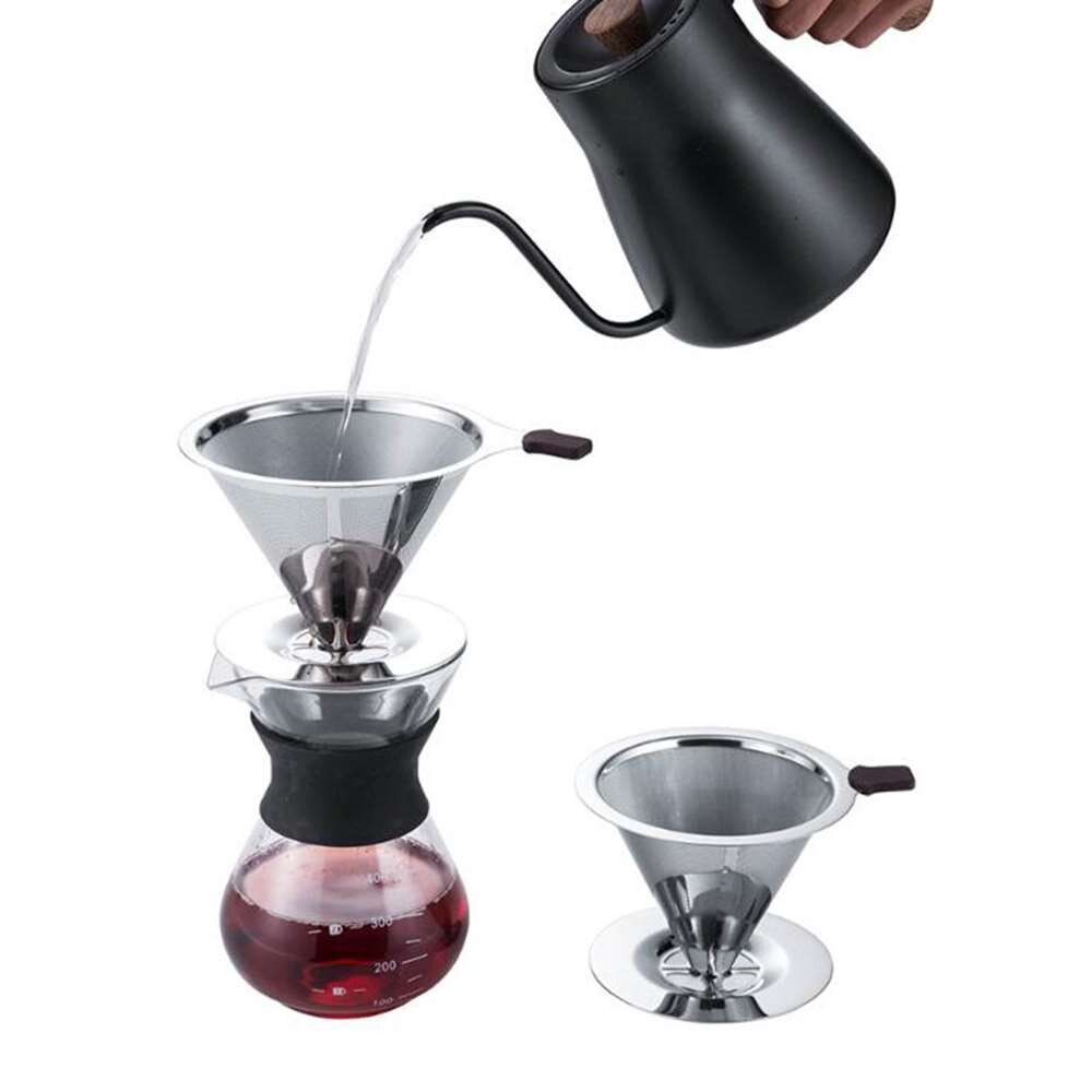 Reusable Double-Layer Coffee Filter Stainless Steel Holder Metal Mesh Funnel Baskets Split Coffees Dripper Gooseneck Teapot