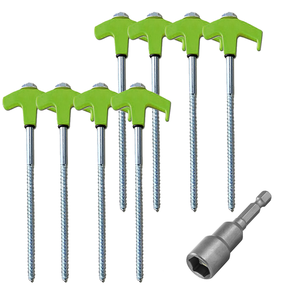 4/8PCS Screw-in Tent Stakes Ground Anchors metal Steel Hexagonal Plastic Head Spiral Screws Camping Peg Ground Nails Tool: Brown