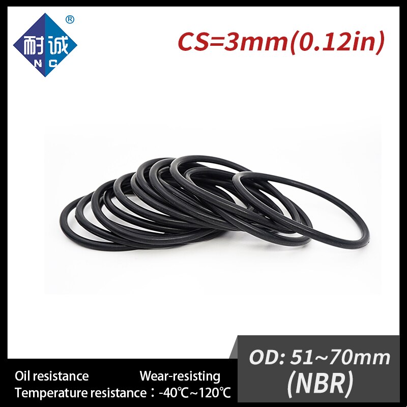 5 teile/los Gummi Schwarz NBR CS3.1mm OD51/54/55/56/57/58/60/ 65/68/70mm O Ring Dichtung Öl beständig wasserdicht