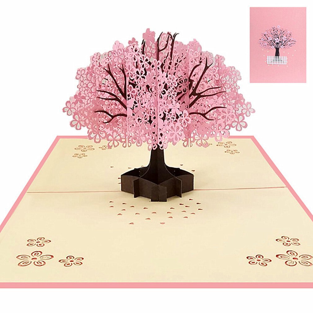 Chinese Valentijnsdag Romantische Kersenbloesem Paar 3D Stereo Wenskaart Prachtige Ambacht Wenskaart