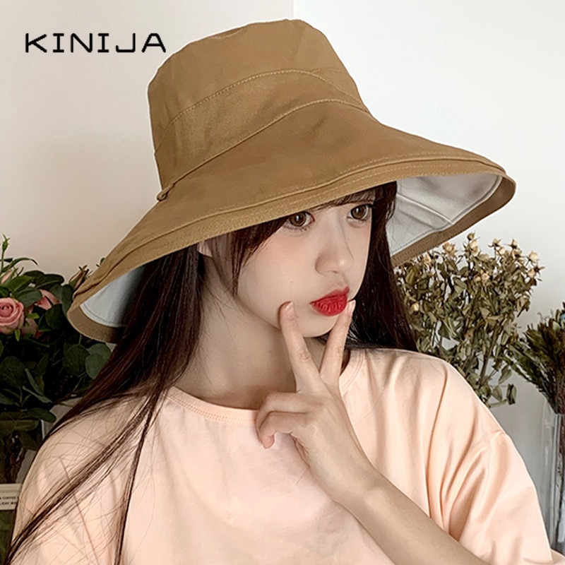 Chapeau bob d'été en coton pour femme, réversible, style panama, pliable, protection uv, pour la plage et le soleil