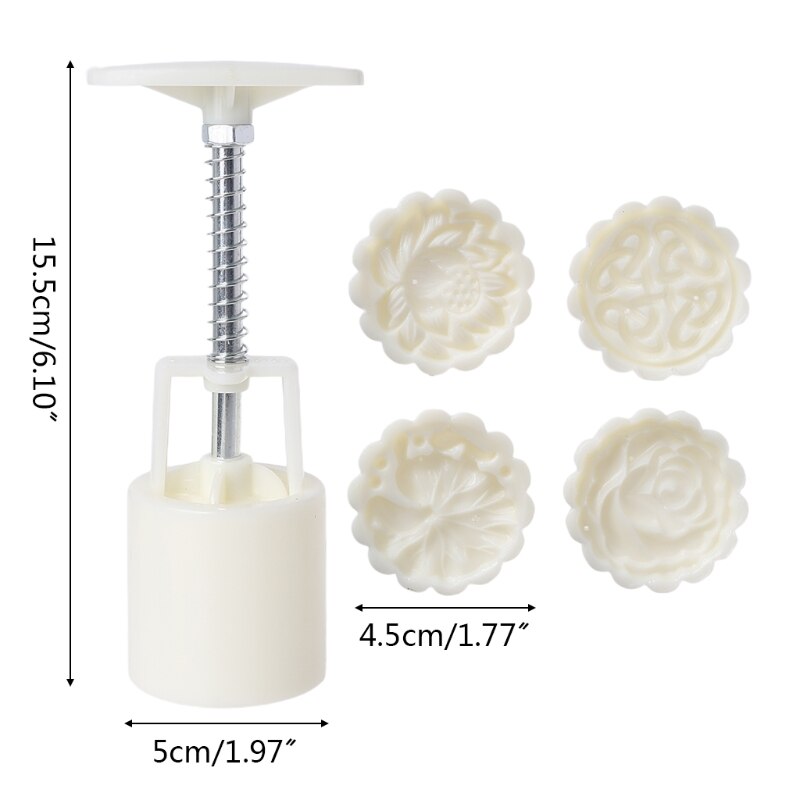 Lotus Leaf Round Moon Cake Molds 50g Hand-Pressure 4 Stamps Chinese Traditional Mooncake Molds for Mid-Autumn DIY Pastry