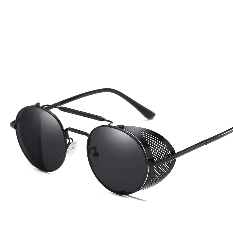 Trendy Retro Steampunk Sunglasses Men Brand Round Steam Punk Alloy Sun Glasses Goggle For Women UV400 Gafas de Sol: other / green