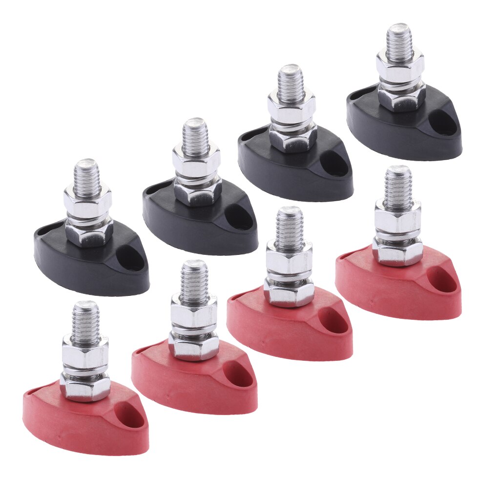 8Pieces Red &amp; Black Junction Block Power Post Insulated Terminal Stud 6mm