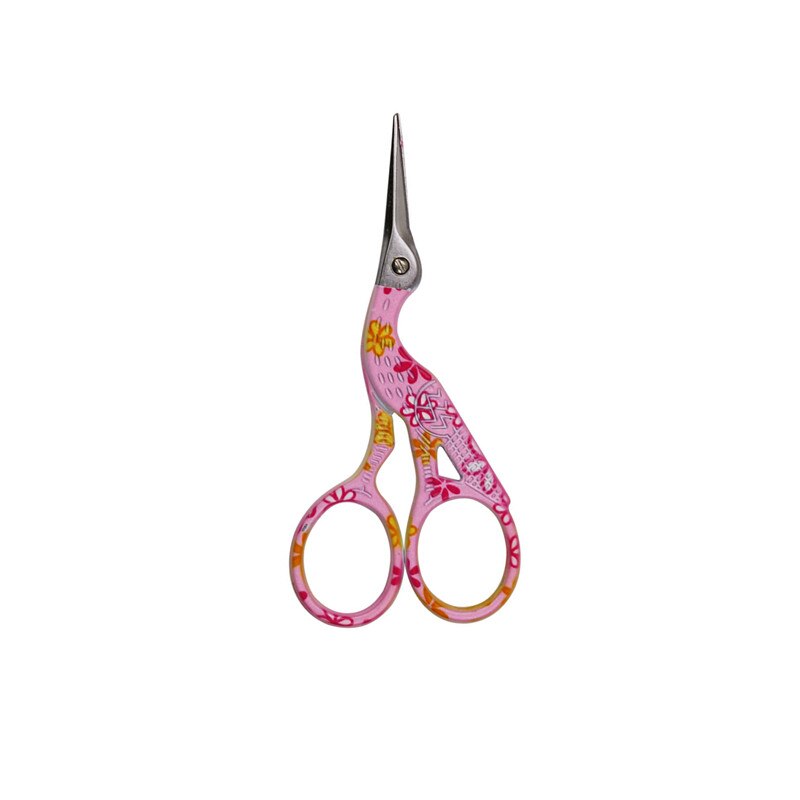 2 Size Stainless Steel Craft Scissors Handmade DIY Sewing Tools Zig Zag Fabric Scissors Pink Antique Stork Scissors: Small Yellow Pink fl