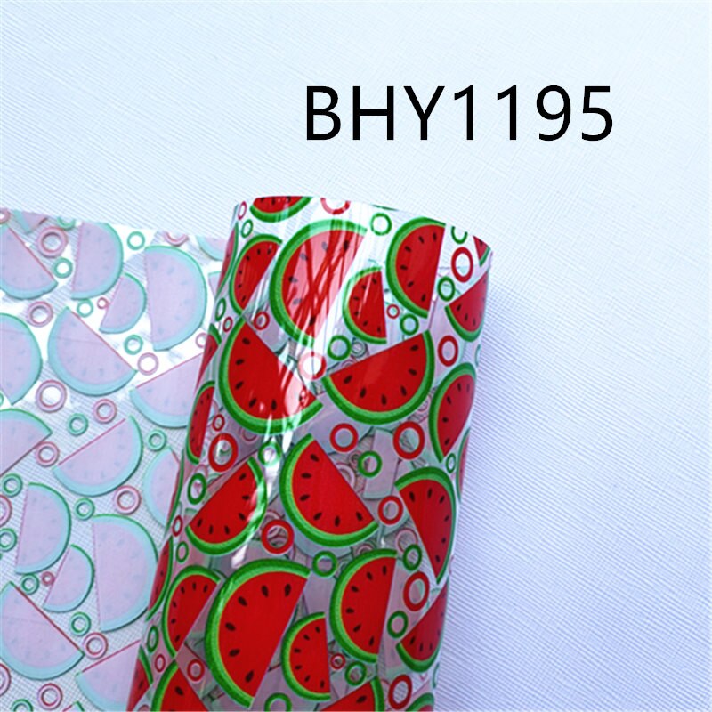 A4 20*33CM estampado clásico sandía de dibujos animados transparente UV estampado en transparente pvc tela para accesorios DIY BHY1273