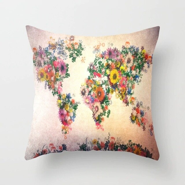 Maailmankartta tyynynpäällinen koristelu 45 x 45cm polyesterikoriste tyynynpäällinen vaaleanpunainen tyynynpäällinen kotikoulu makuuhuoneen sisustus.