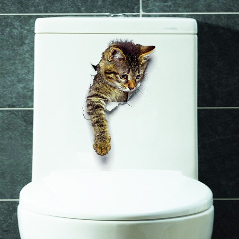 Katte 3d badeværelse vægklistermærker værelse dekoration toilet klistermærke vægoverføringsbilleder søde katte wc klistermærker boligindretning kunst vægmaleri klistermærker