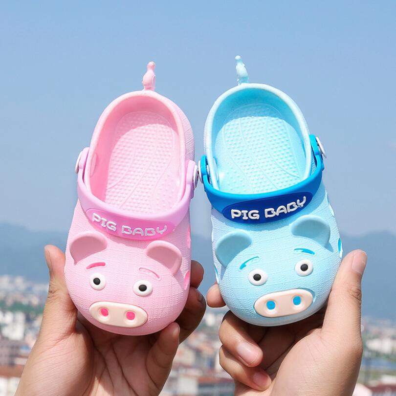 2 in 1 baby sandalen slippers cartoon varken vorm holle sandalen antislip zachte lichtgewicht kinder zomerschoenen