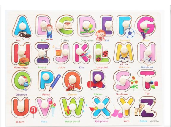 1 stk barn tidligt pædagogisk legetøj baby håndtag træpuslespil legetøj alfabet og ciffer læring uddannelse barn træ legetøj yjn: Alfabet dc