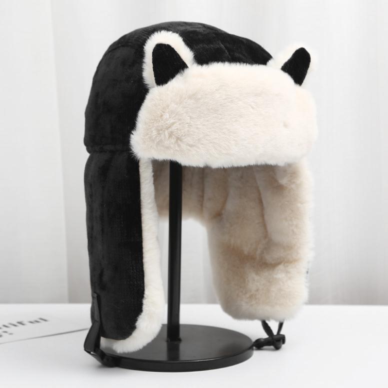 Ushanka – chapeau d'hiver épais pour femme, , coupe-vent, avec oreillettes: Black