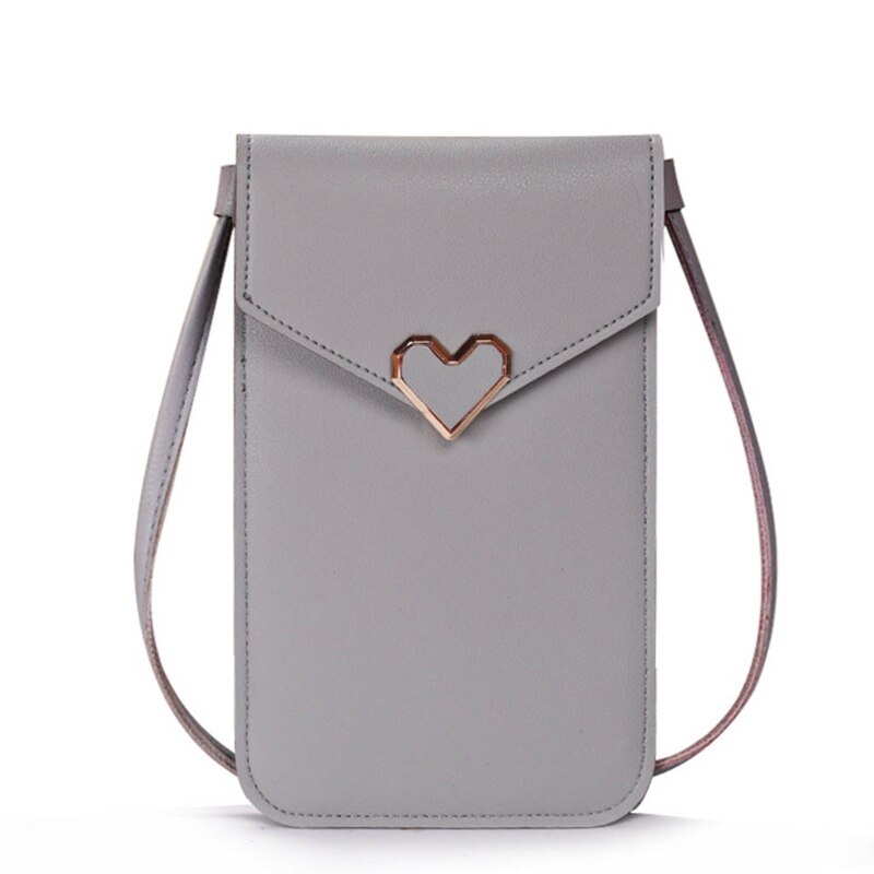 Mini Crossbody Mobiele Telefoon Zakje Portemonnee Pu Lederen Schoudertas Met Touch Screen Venster: Light Grey