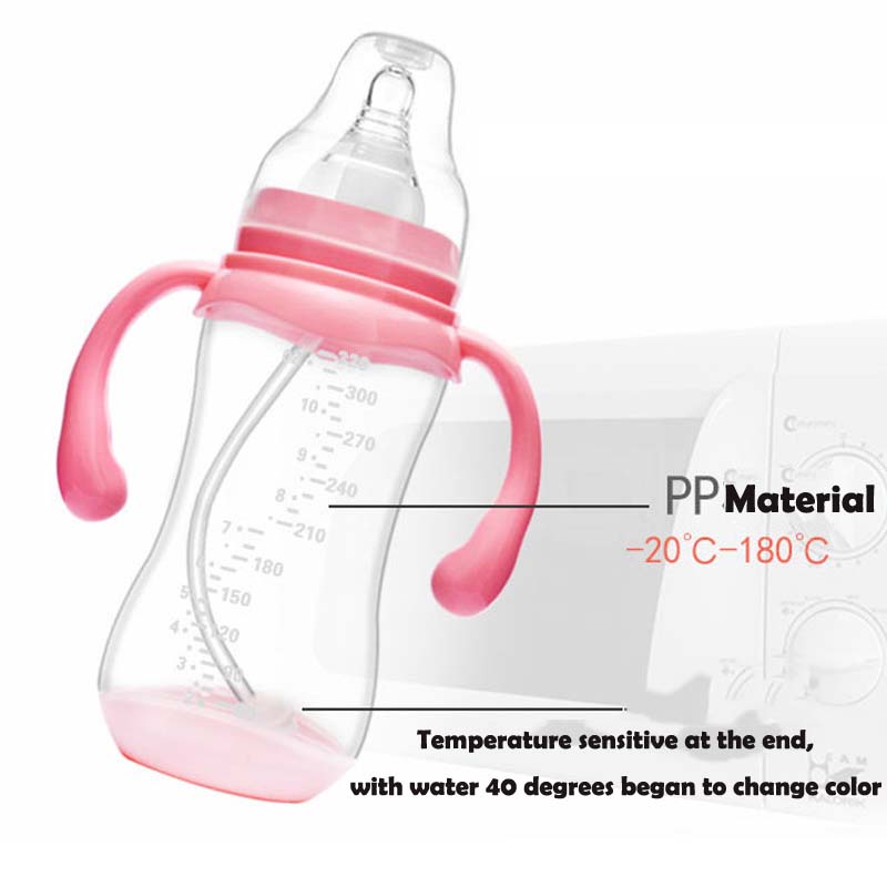 PP Wide Mouth Baby Bottle With Dust Cover Infant Anti-flatulence Baby Bottle Size 180ml/240ml/320ml with Temperature Sensing