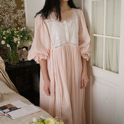Vrouwen Mooie Nachtjapon Prinses Lange Mouwen Losse Katoenen Wit Nachthemd Lange Mouw Retro Paleis Zoete Koreaanse Slapen Gown