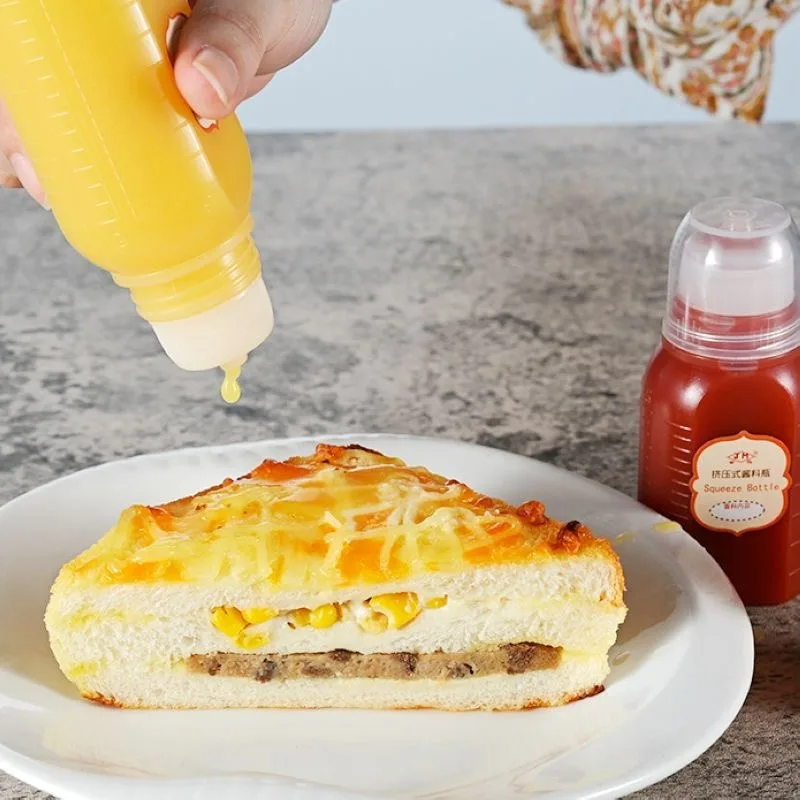 18/1pc krydderi-squeezeflasker bærbar honning, salat, olie, ketchup dispenser med skala, grill krydderiflaske til køkkenbeholdere