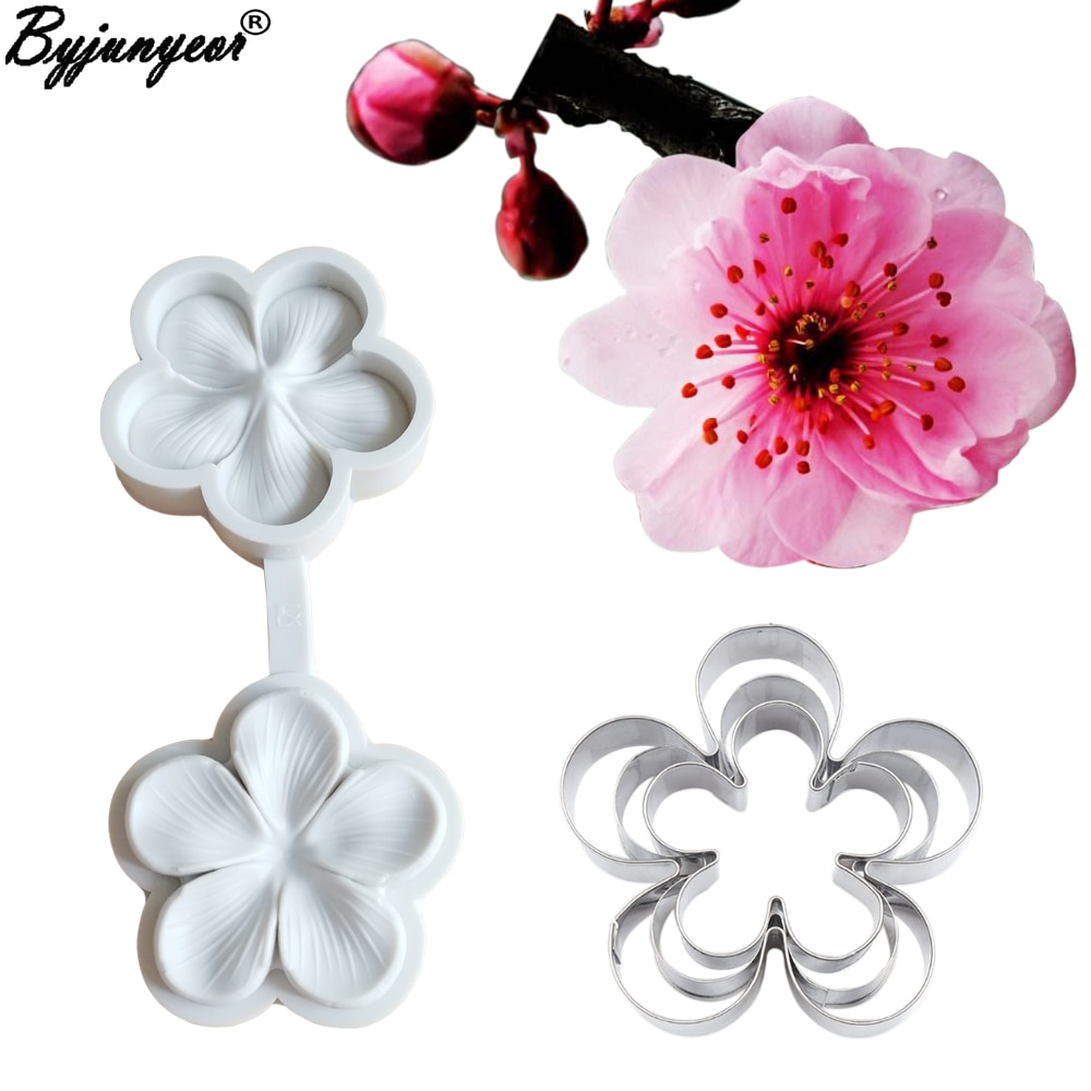 Molde de silicona de pétalos de cerezo y ciruela, Fondant, flores, decoración de pasteles, pasta de goma de Chocolate, arcilla de azúcar artesanal, porcelana fría CS367