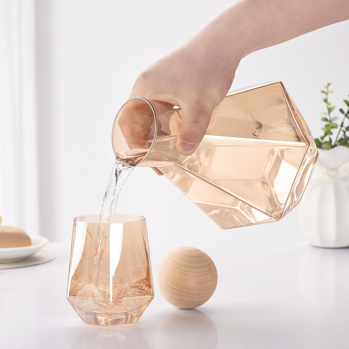 5 Stks/set Kleurrijke Water Potten Glazen Karaf Set Houten Deksel Karaf Pitcher Wijn Whisky Bier Sap Set Drinkwater Waterkokers