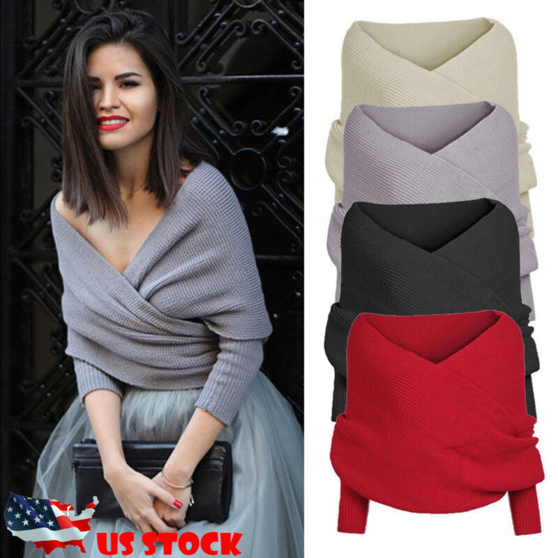 Høst gensere kvinner off shoulder cross wrap genser skjorte slash hals kort tee topp genser strikketøy