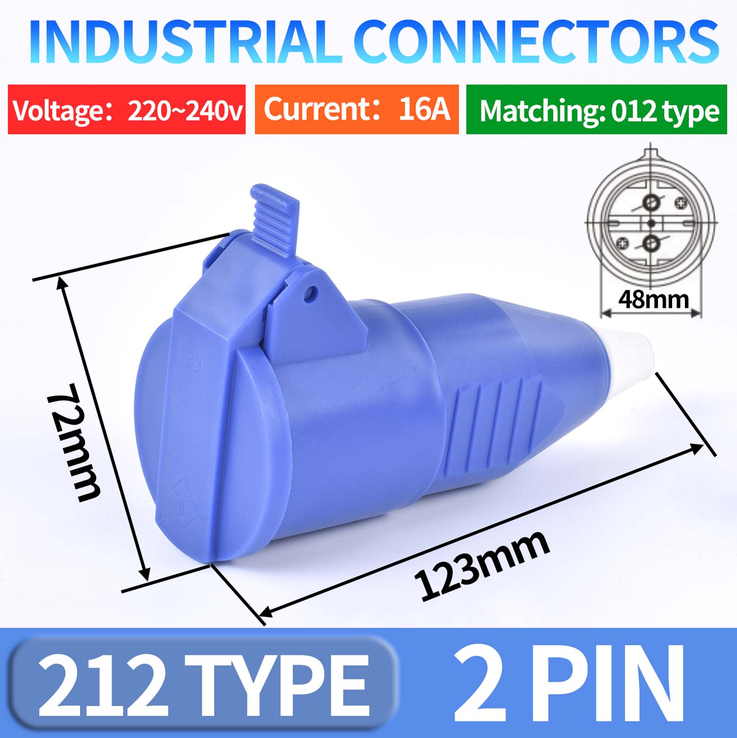 Prise industrielle ue prise volante SCHUKO étanche 2PIN 16A IP44 IP54 prise dissimulée/mur monté en Surface 250V mâle femelle: Bleu
