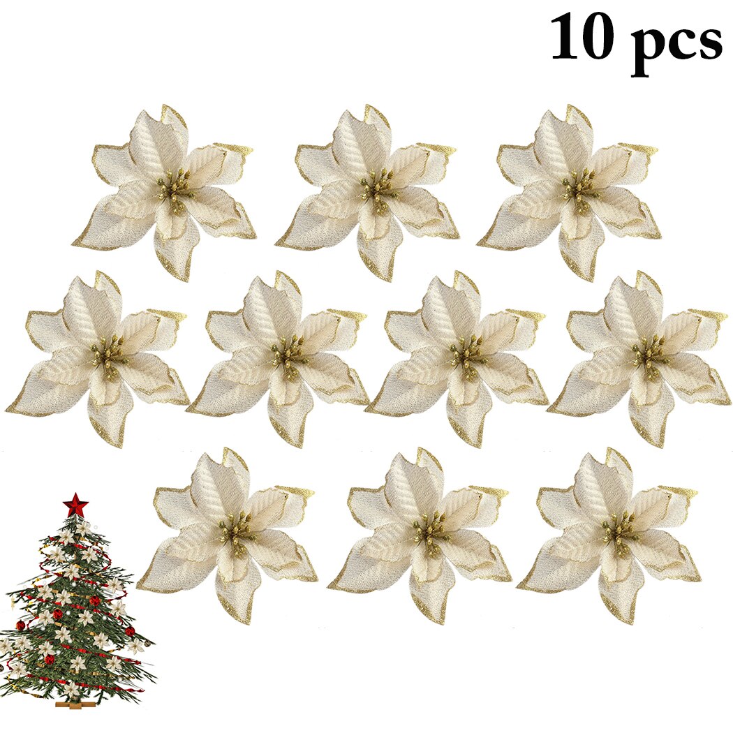 10 PCS Kerst Bloemen Kerstboom Decoraties Glitter Bruiloft Kunstbloemen Decor Xmas Home Decor