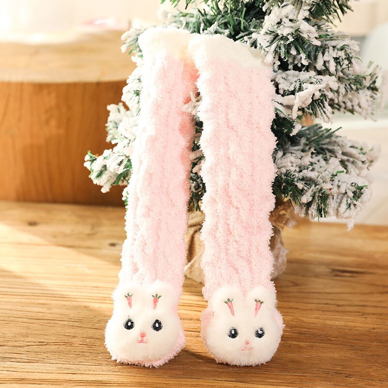 Calcetines suaves de felpa para bebé, invierno, primavera, algodón, gruesos, cálidos, para niños recién nacidos, calcetines altos para niñas y niños, accesorios Kawaii: Bunny