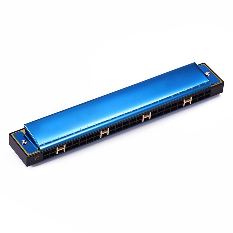 C Key Harmonica 24 Holes,Performance Tremolo Harmonica for Adults Kids Beginner: Blue