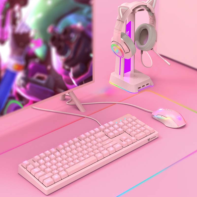 Onikuma Toetsenbord En Muis Gamer Kit Backlit Toetsenbord Roze Toetsenbord Stille Leuke Computer Gaming Muis Voor Pc Home Office Laptop