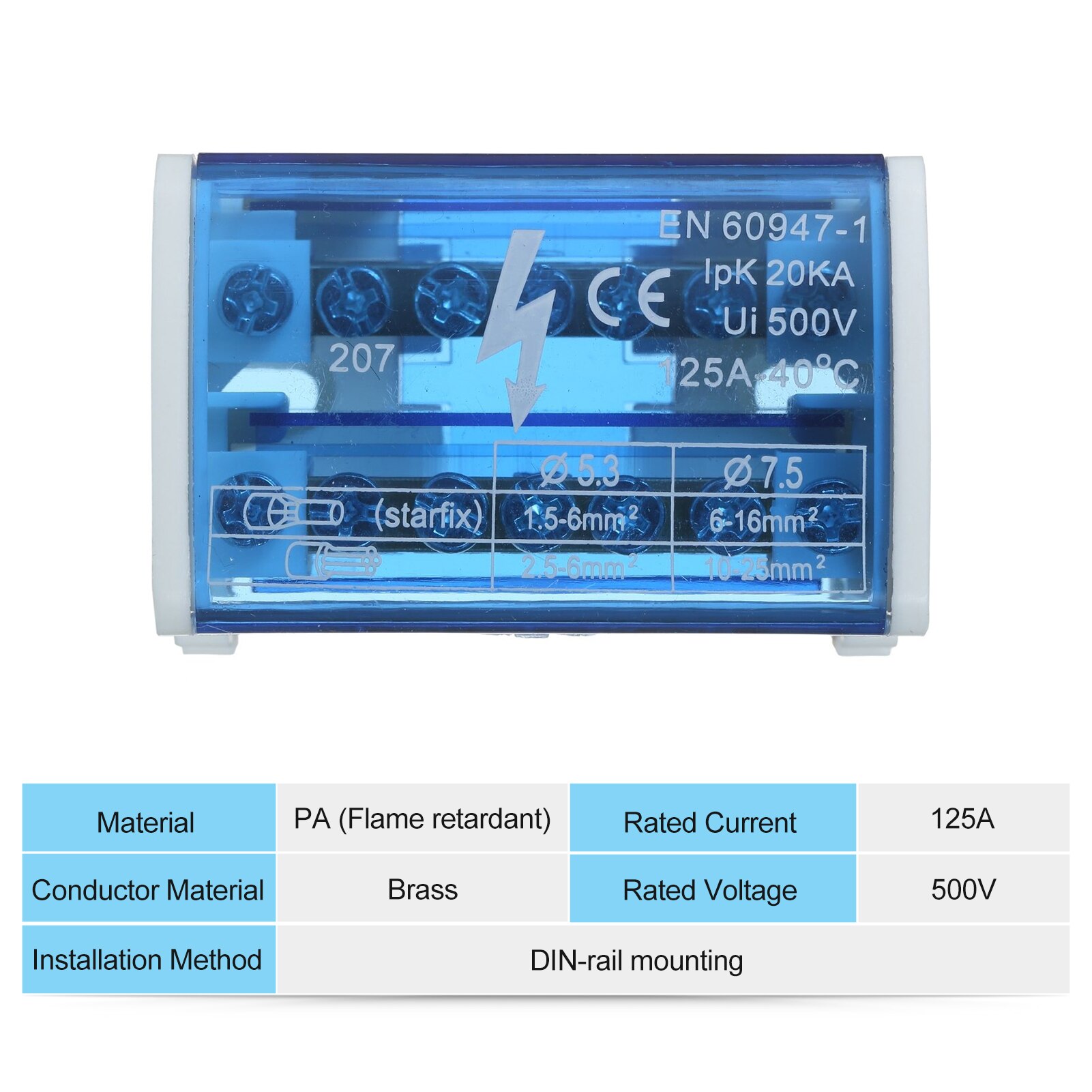 Terminal Distribution Box Connection Box Junction Box with Cover Din Rail Terminal Block Line-divider Wire Terminal Block: 207