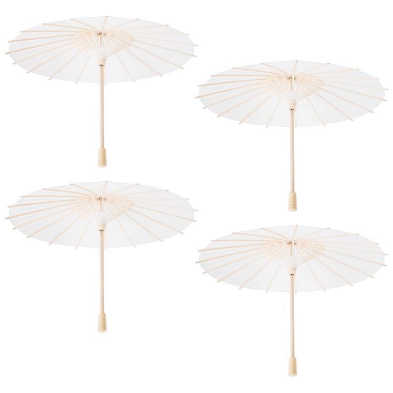 4 stuks Wit Papier Parasol Paraplu Chinese Japanse Papier Paraplu Bruiloft Decoratie Diameter 30cm Willekeurige Paraplu Handvat Stijl