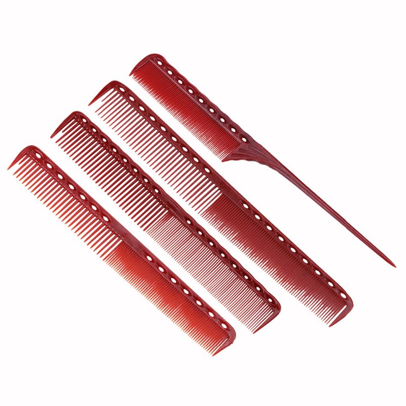 4Pcs/Set Anti-Static Red Hairdressing Comb Detangling Platic Straightening Comb Barber Hair Different Combs Set: Default Title