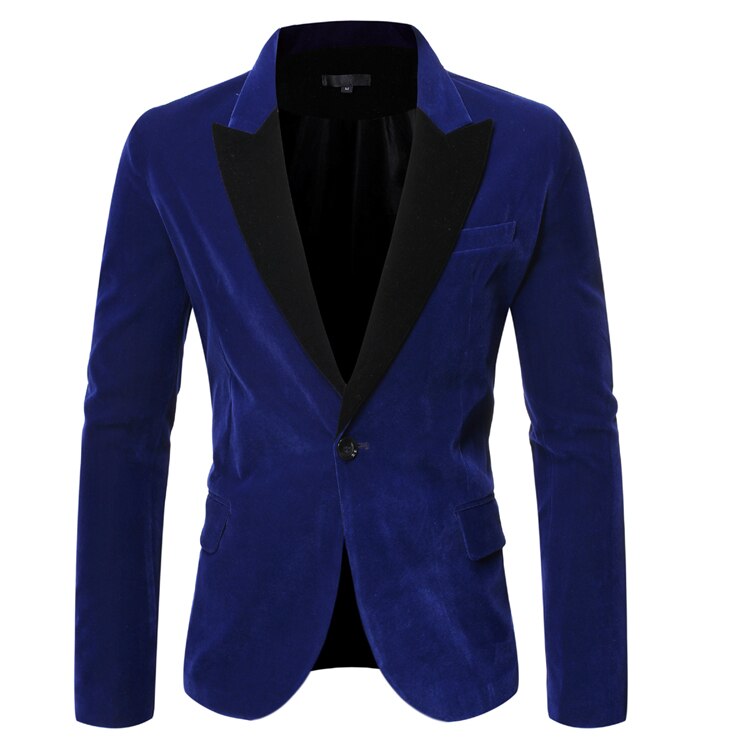 Herrkläder fritidskostym herr kavaj masculino slim fit enkelknapp formell scen bröllopsklänning kavaj kostym jacka plus size: Blå / L