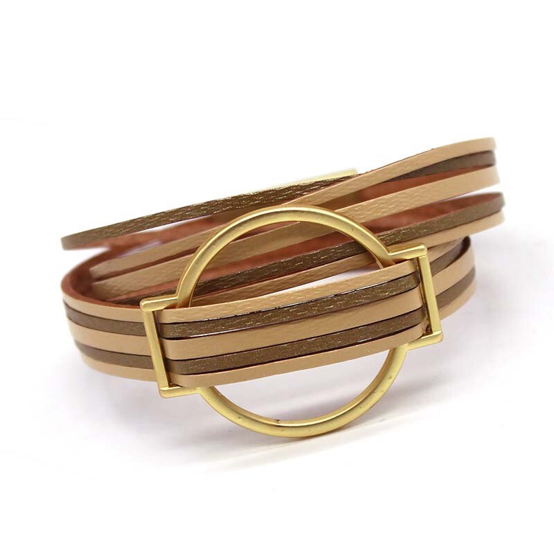 Totabc flerlags læderarmbånd til kvinder femme cool lås armbånd wrap armbånd magnet metal pulseira smykker: 5