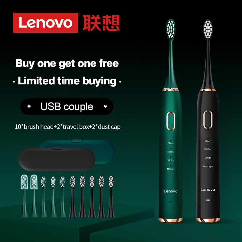 Sonic Toothbrush IPX7 Waterproof 5 Mode 45000 Minute Sterilization Protect Teeth Lenovo Electric Toothbrush: Set 2
