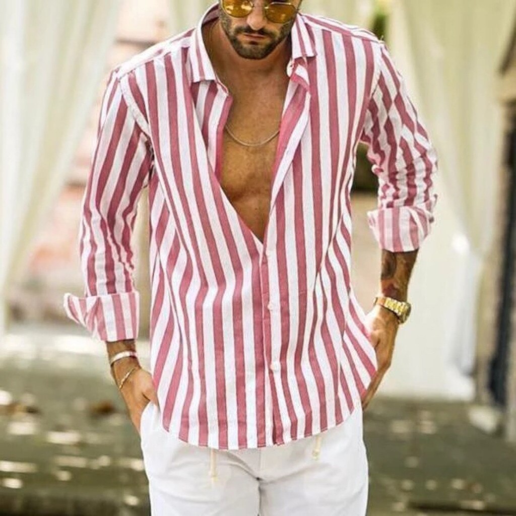 Camisas informales a rayas para hombre, ropa de calle, camisa negra de manga larga, de verano