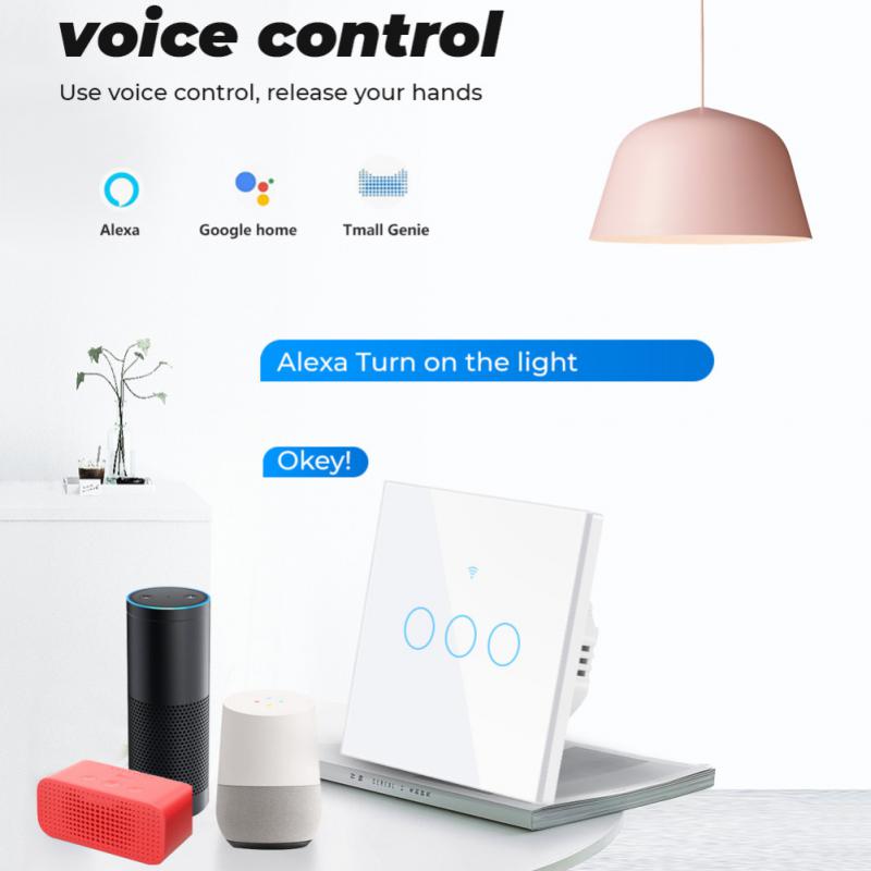Geen Neutrale Draad Nodig Tuya Wifi Smart Touch Schakelaar 1 2 3 4 Bende Lichtschakelaar Smartlife App Controle Werk met Alexa Google Thuis