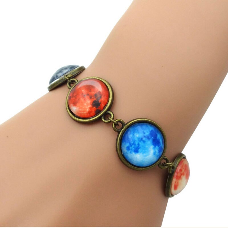 Neues Solar System Halskette Planeten Universum Galaxy Halskette Antike Messing Anhänger Glaskuppel Halskette Schmuck Frauen