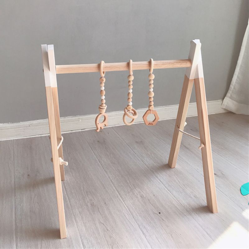 Nordic Simple Wooden Newborn Baby Fitness Rack Kids Sensory Ring-pull Toy Children Room Decorations Baby Gym Wood