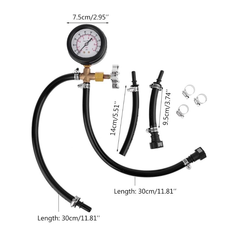 Quick Connected Fuel Injection Pump Pressure Tester Gauge with Valve 0-100PSI 0-7BAR