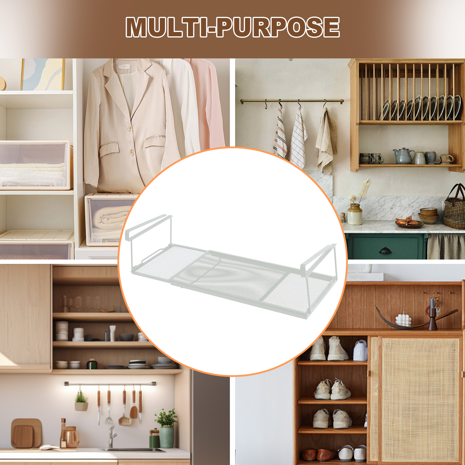 Extendable Under Cabinet Organizer Shelf Steel Closet Desk Hanging Mesh Basket Multipurpose Kitchen Household Storage Basket