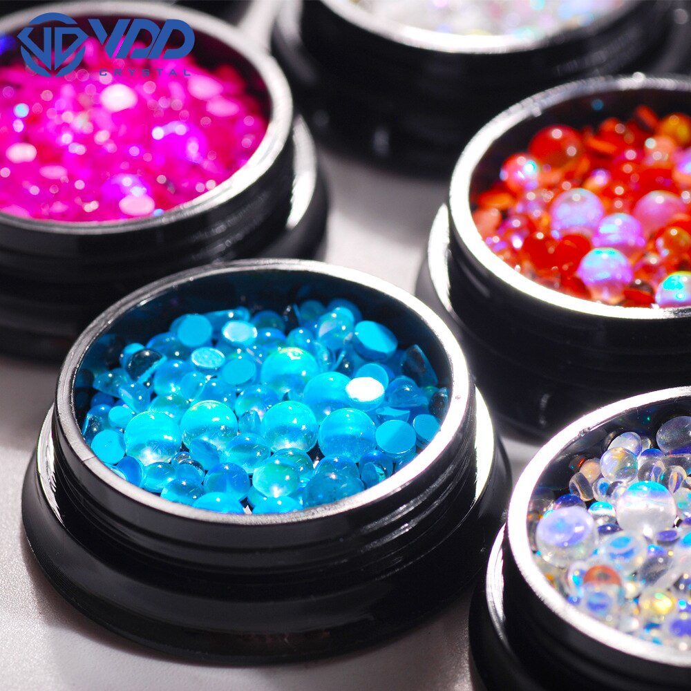 10G Gemengde Grootte Nail Art Mermaid Ronde Glazen Steentjes Mermaid Plaksteen Crystal Diy 3D Kralen Glitter Stones Decor Accessoires