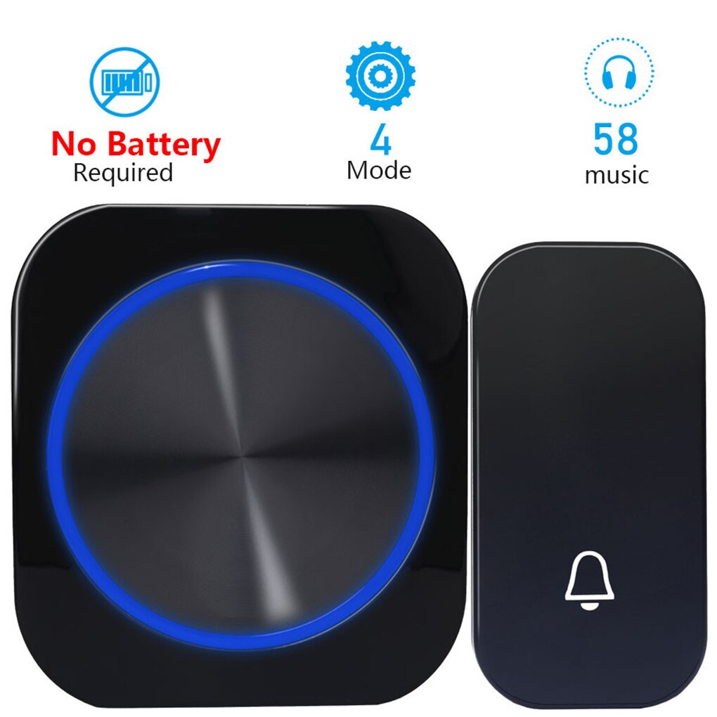 Self Powered Wireless Waterproof DoorBell Door Bell Night Light No Battery Smart Home 1/2 Button 1/2 Receiver EU Plug