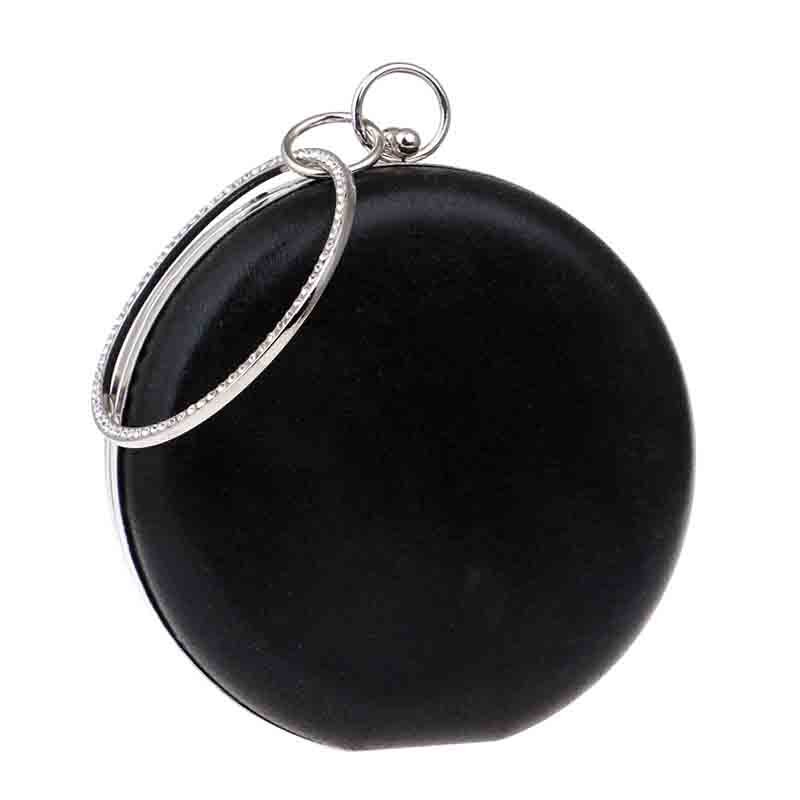 Sacs à main avec anneau et diamants pour femmes, pochette de soirée à poignée ronde, sacs à bandoulière à chaîne pour femmes, sac en argent pour maquillage circulaire de fête: Black