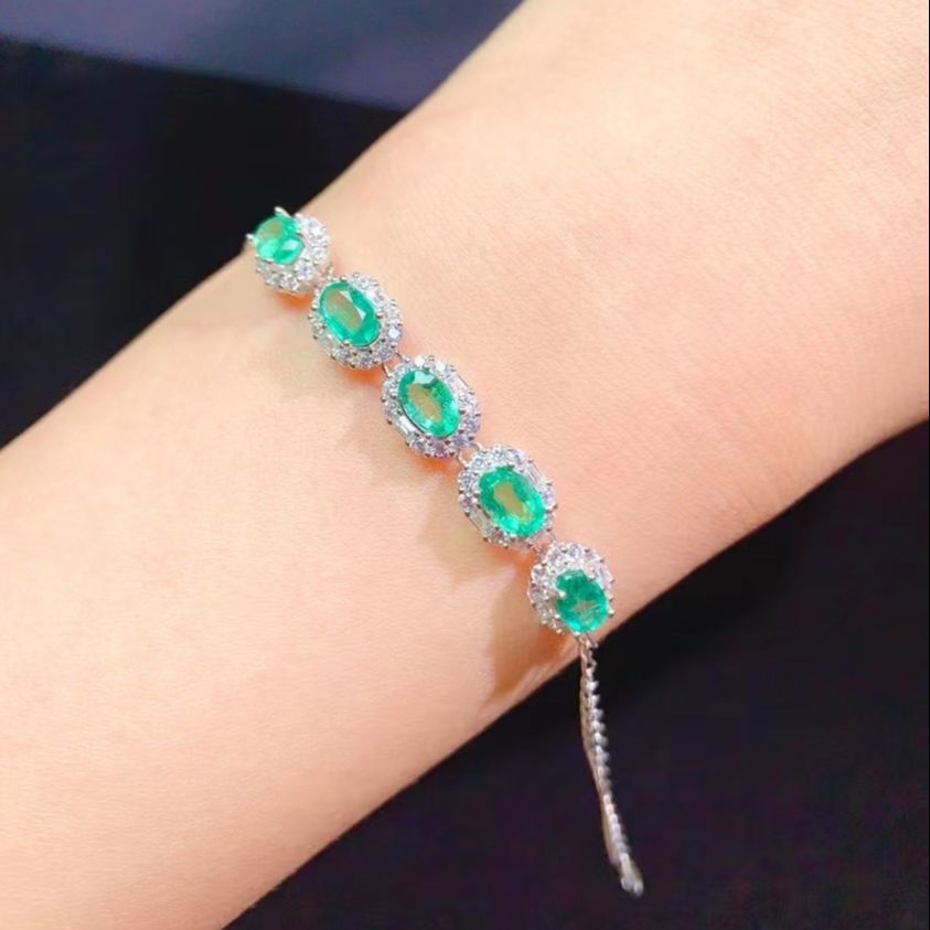 Pulseras de plata 925 con abalorio para mujer, pulseras femeninas de piedra de Esmeralda Natural auténtica, cadena de mano, joyería de disfraz para mujer, tendencia