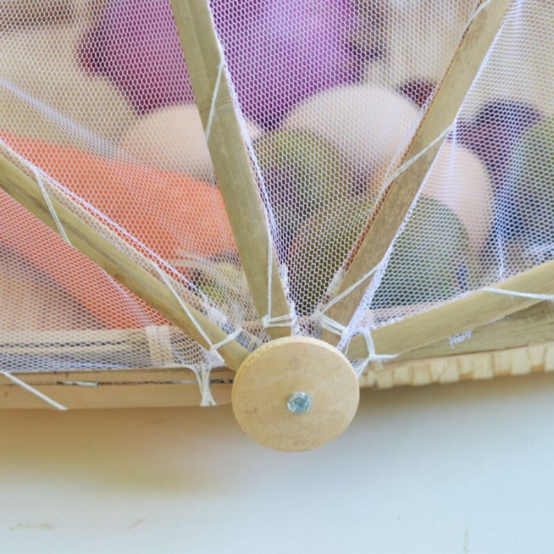 Hand-Woven Rectangular Bamboo Food Serving Tent Storage Basket Tray Mesh Storage Container With Gauze Cover Panier De Rangement