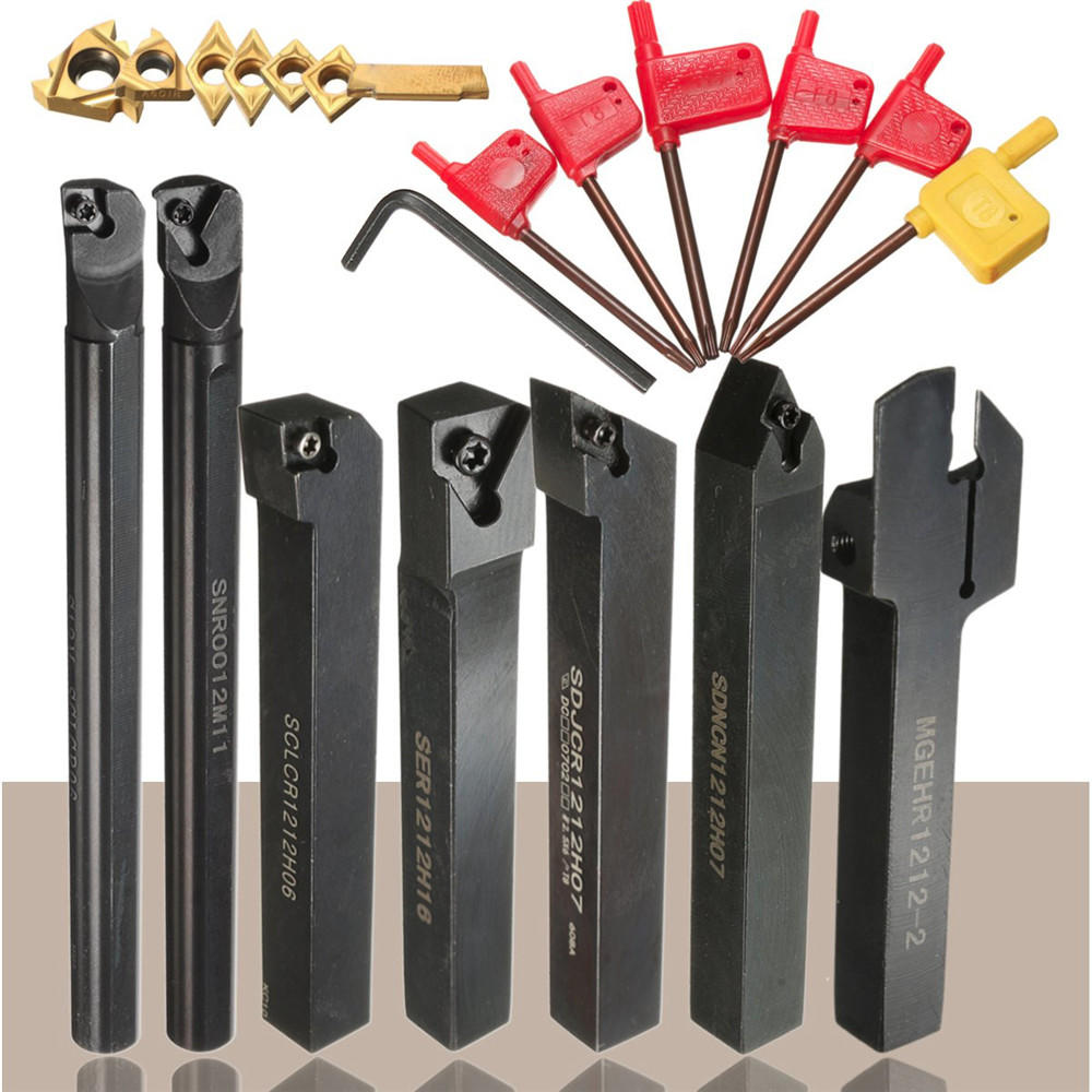 7 Uds. De 12mm de vástago de torno de barra de mandrinado conjunto de portaherramientas de torneado con insertos de carburo Juego de Herramientas de máquina herramientas accesorios de piezas