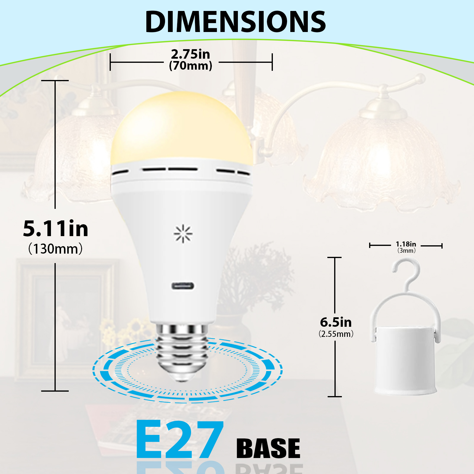 Usb-oppladbar lyspære for varme bordlamper  e26 dimbare led-pærer med berøringskontroll og timer for nødbelysning i hjemmet