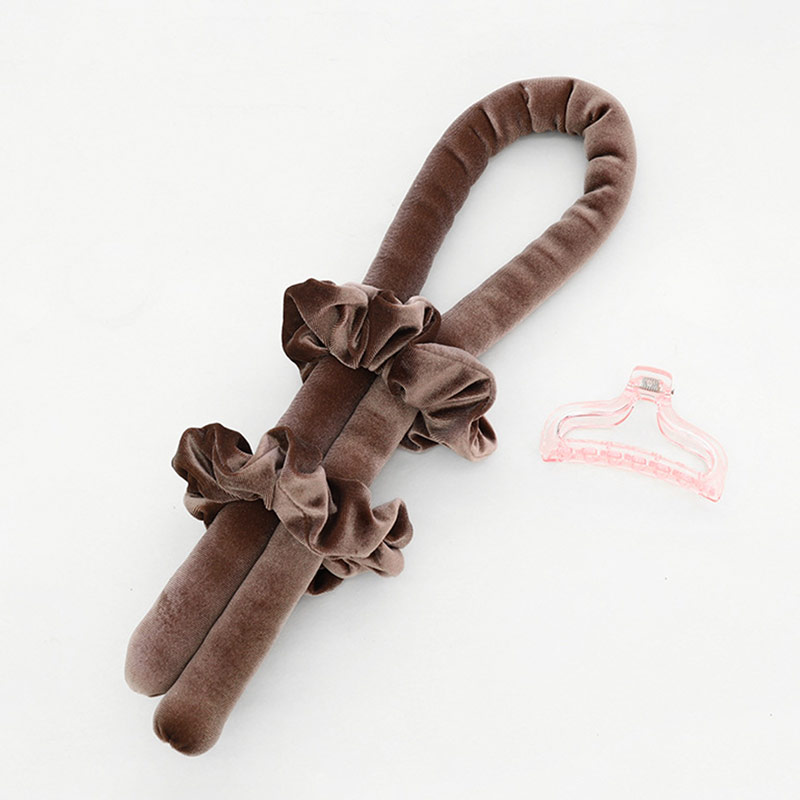 Bigoudi sans chaleur pour cheveux, ensemble de 3 pièces de produits de beauté bouclés, fer à friser en velours, outils de coiffure magiques: Marron