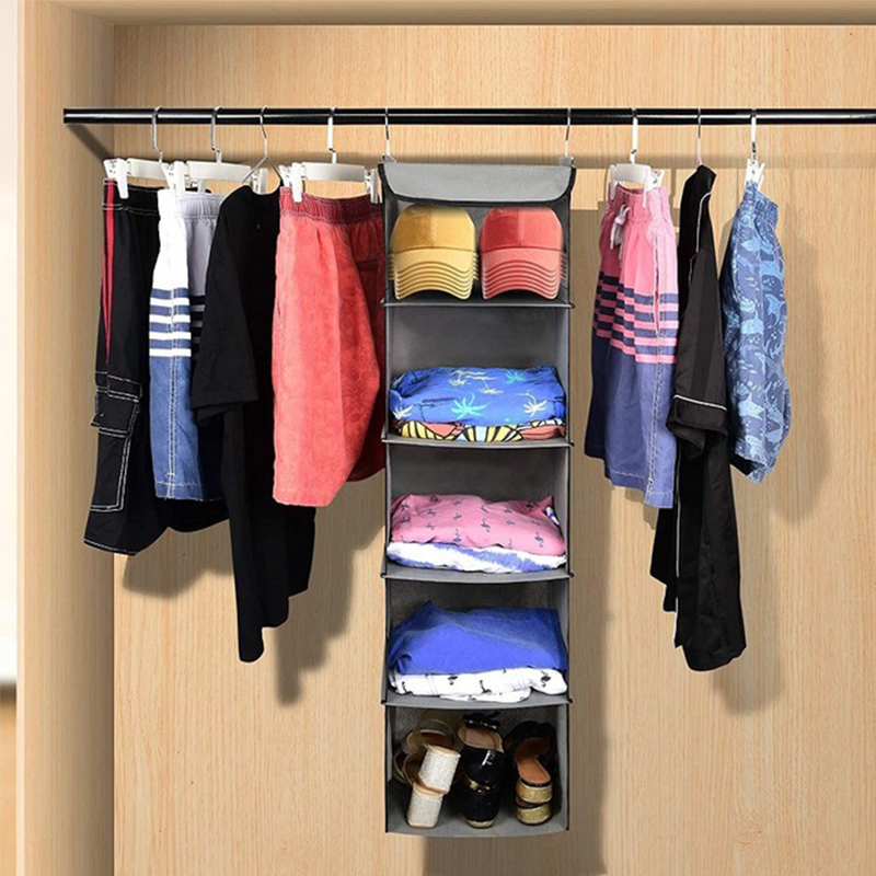 Yaapeet -Shelf Hanging Closet Organizer Collapsible Closet Side-Pockets Clothes Accessories Storage Washable Cloth Fabric