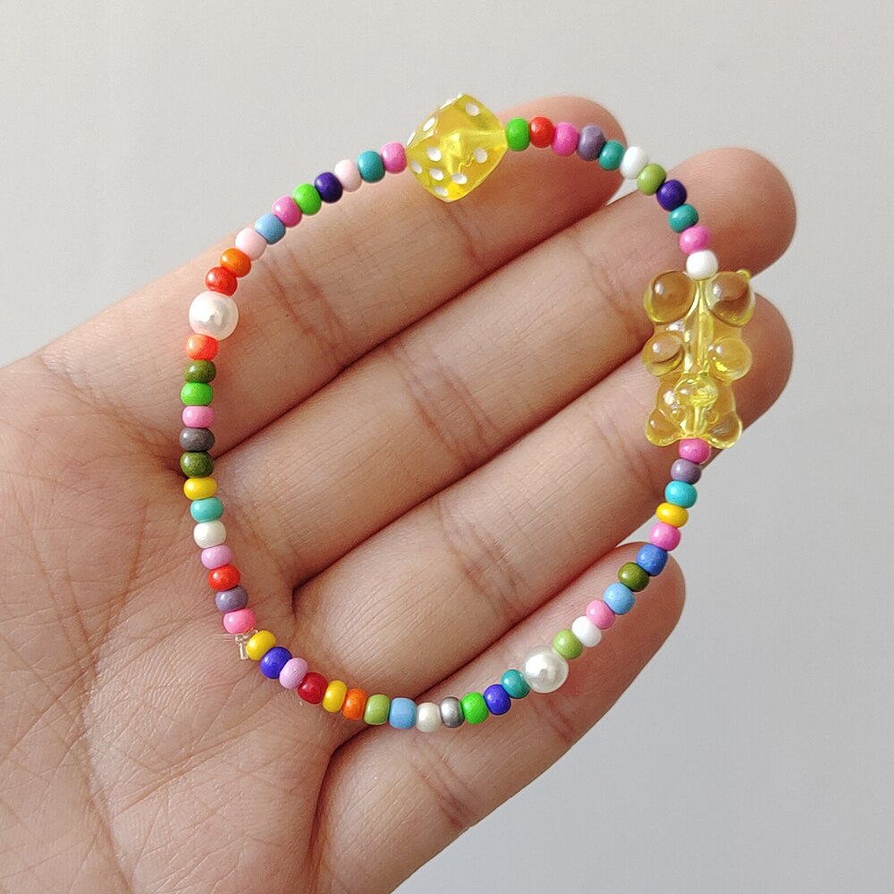 ZX-pulsera con cuentas de resina transparente para mujer, brazalete con cuentas de oso de goma, colorido, étnico, bohemio, , joyería INS: yellow