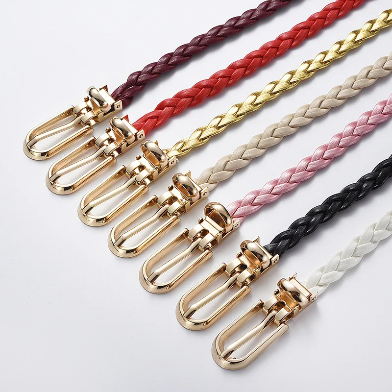 Ceinture tressée pour femmes, avec boucle dorée, ceinture fine décontractée pour étudiantes, accessoires de vêtements pour dames